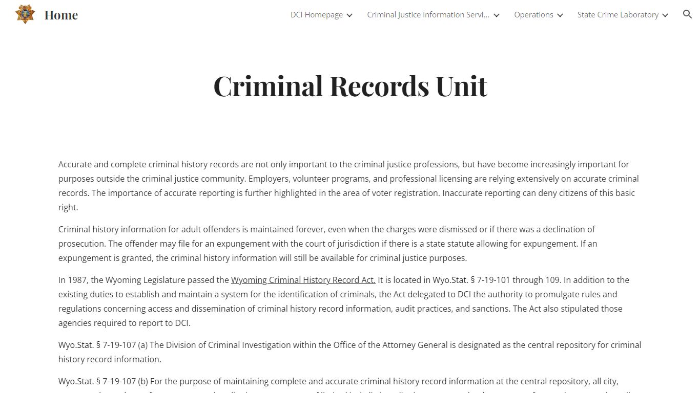 Home - Criminal Records Unit - Wyoming Division of Criminal Investigation