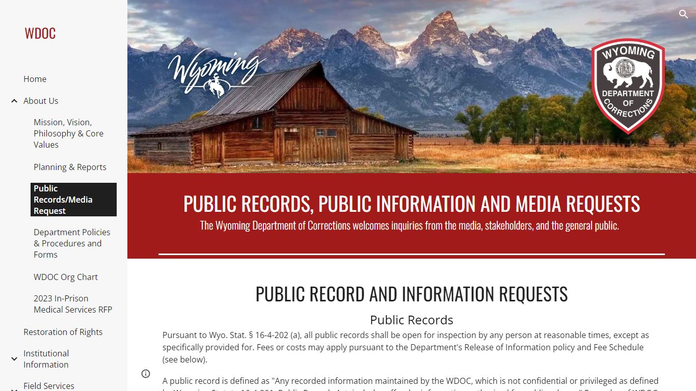 WDOC - Public Records/Media Request - Wyoming Department of Corrections